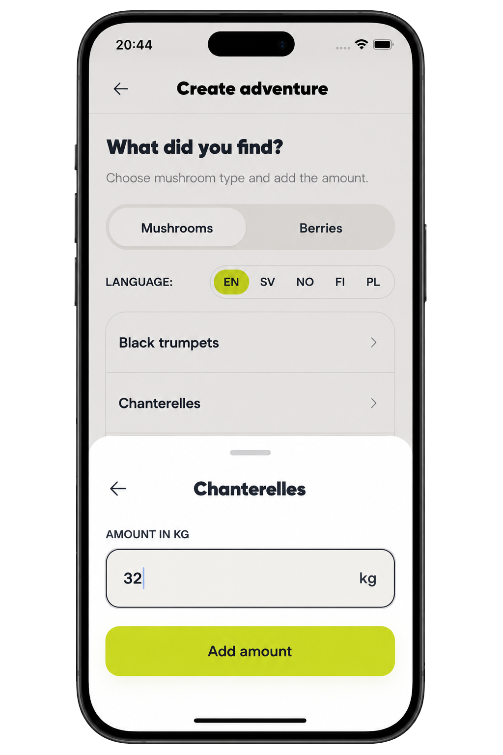 Register mushrooms and berries